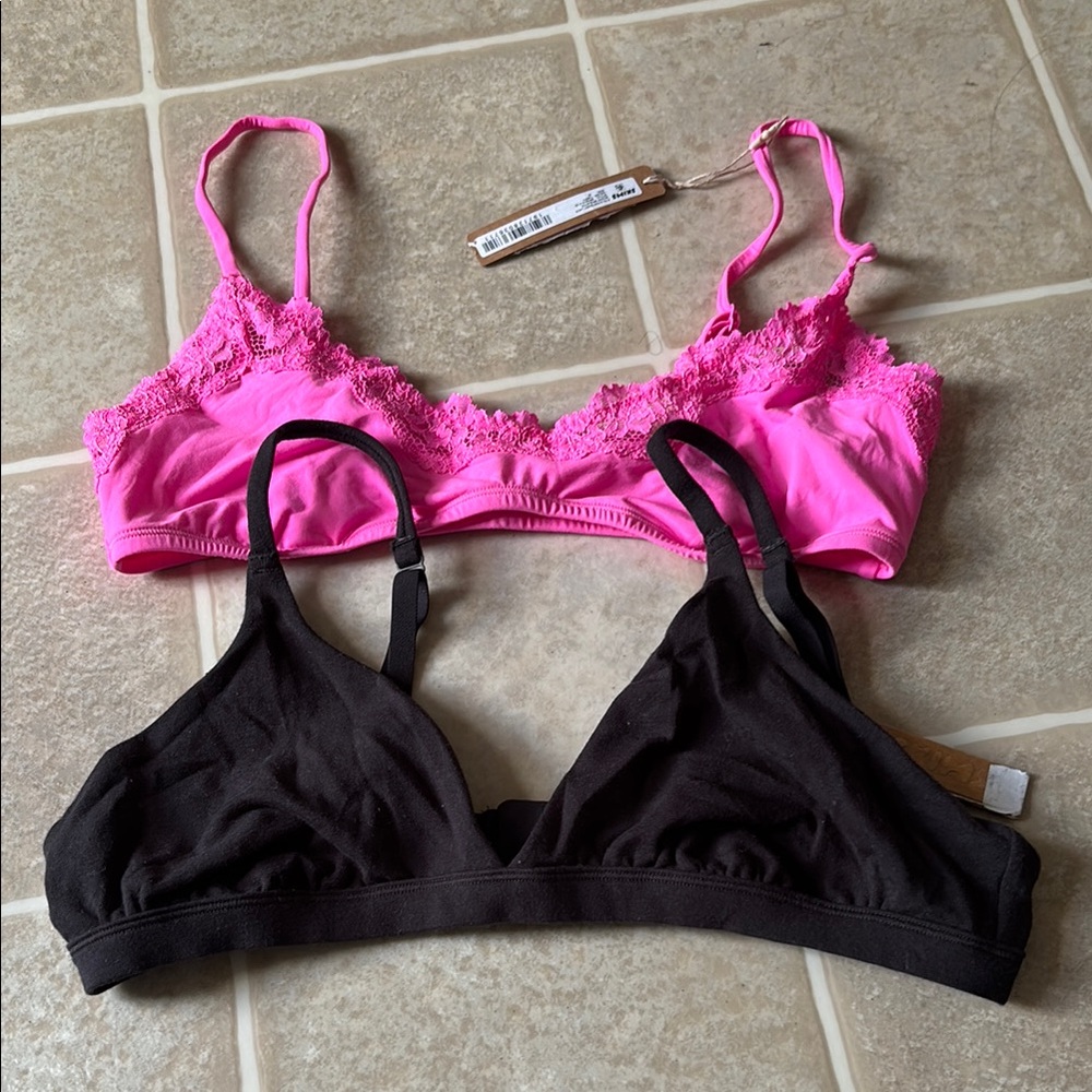 SKIMS Pink Lace Bralette & Black Triangle Bralette Duo